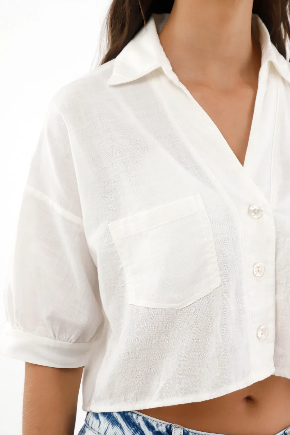 Camisa crudo de cuello solapa oversize para mujer