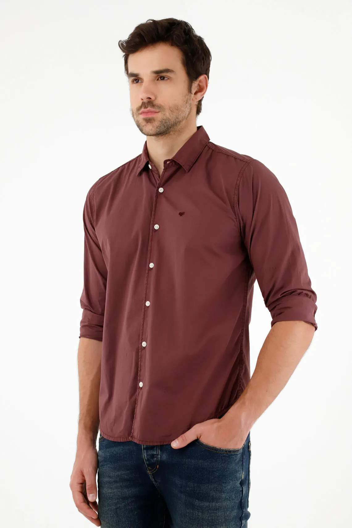 Camisa manga larga de 100% algodón para hombre