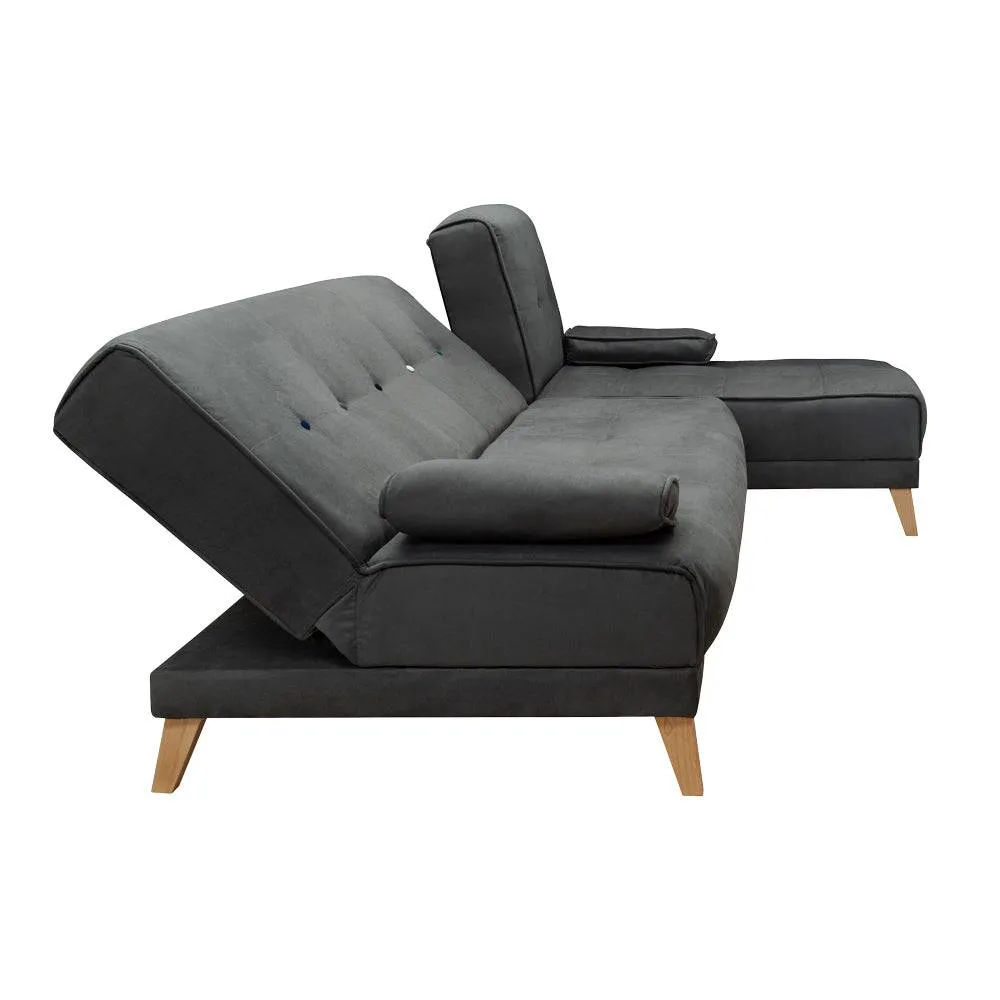 Combo Sofa en L Cama  Kei Tela Gris Oscuro   3 Cojines Decorativos   Mesa Centro Da Vinci