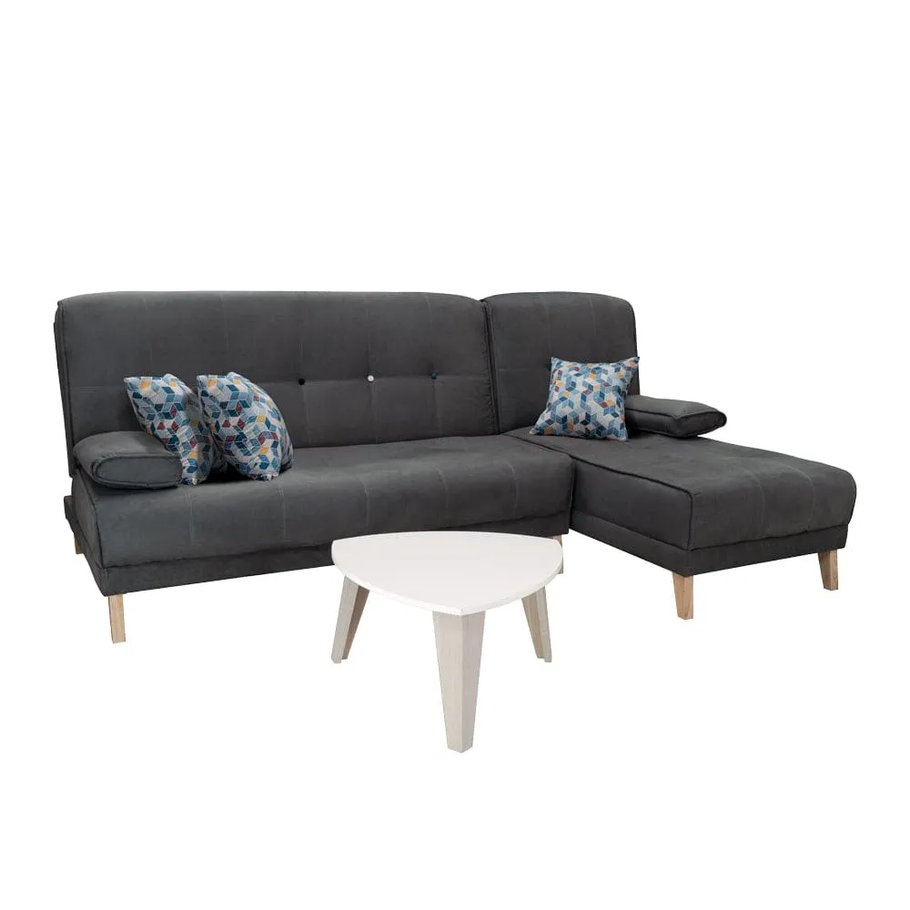 Combo Sofa en L Cama  Kei Tela Gris Oscuro   3 Cojines Decorativos   Mesa Centro Da Vinci