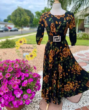 Eva Black Floral Pleated Dress