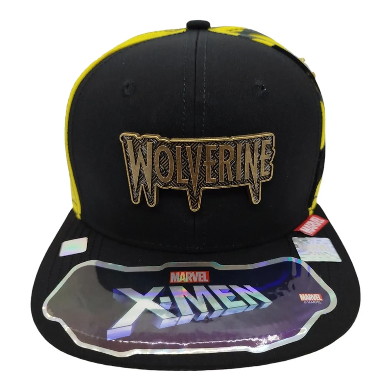 Kndit Caps Gorra Negra Camuflaje Amarillo Visera Negra Placa Bronce Letras Wolverine X-Men