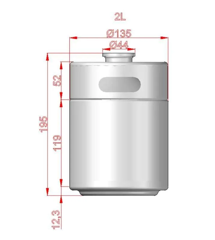 Mini Keg - 2L (approx 64oz) (135mm x 195mm)