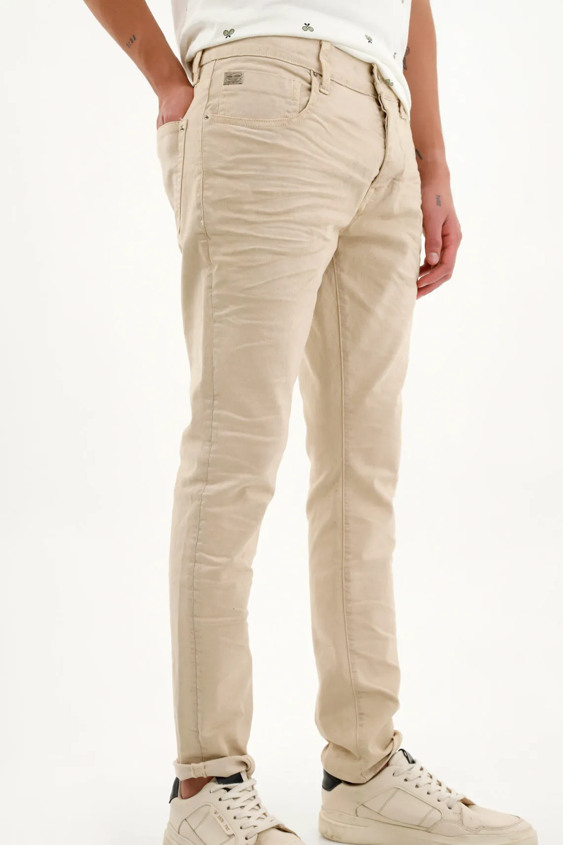 Pantalón cinco bolsillos crudo para hombre