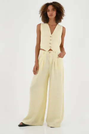 Pantalón en lino amarillo para mujer