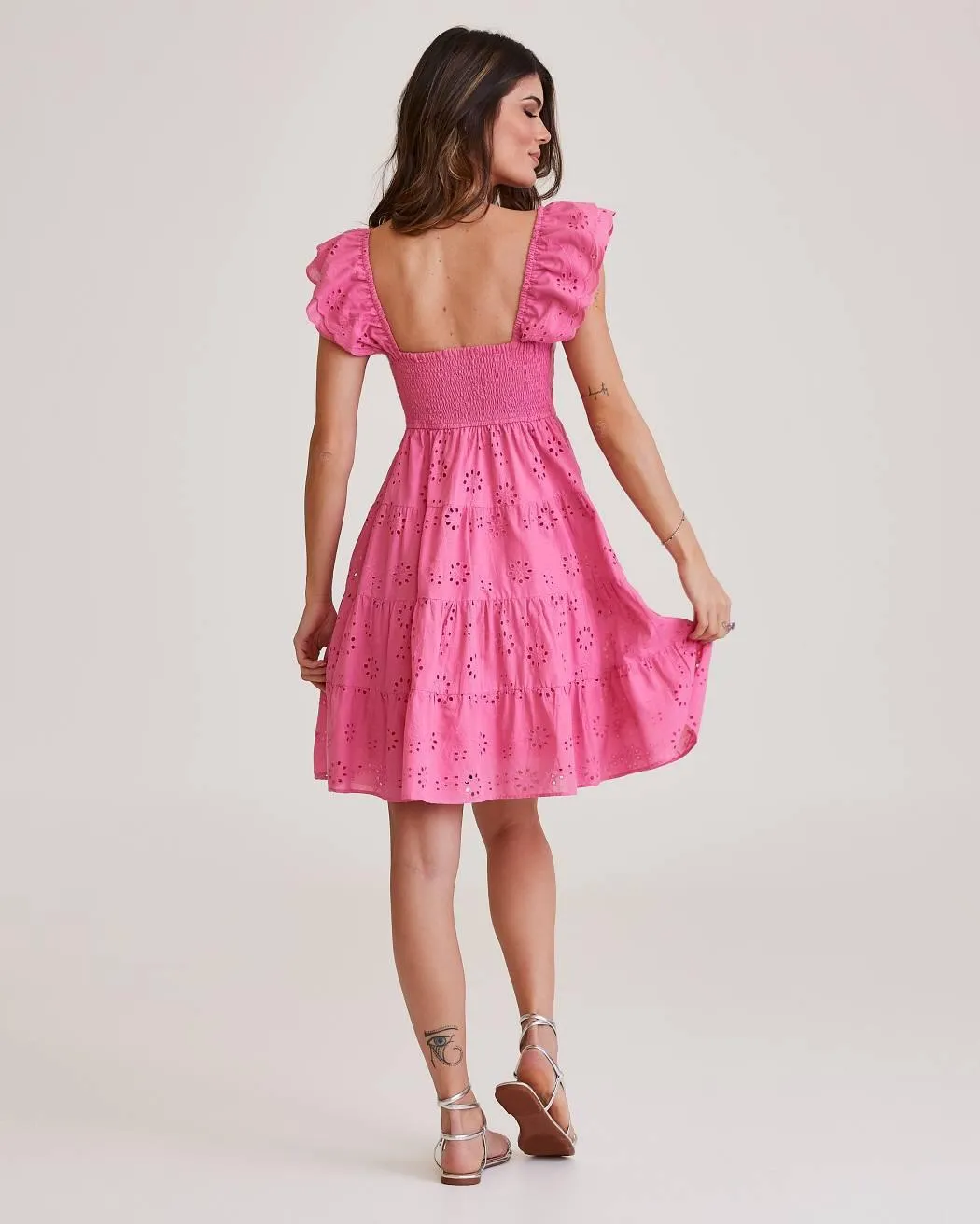 Vestido Curto Em Laise Rosa Agnes