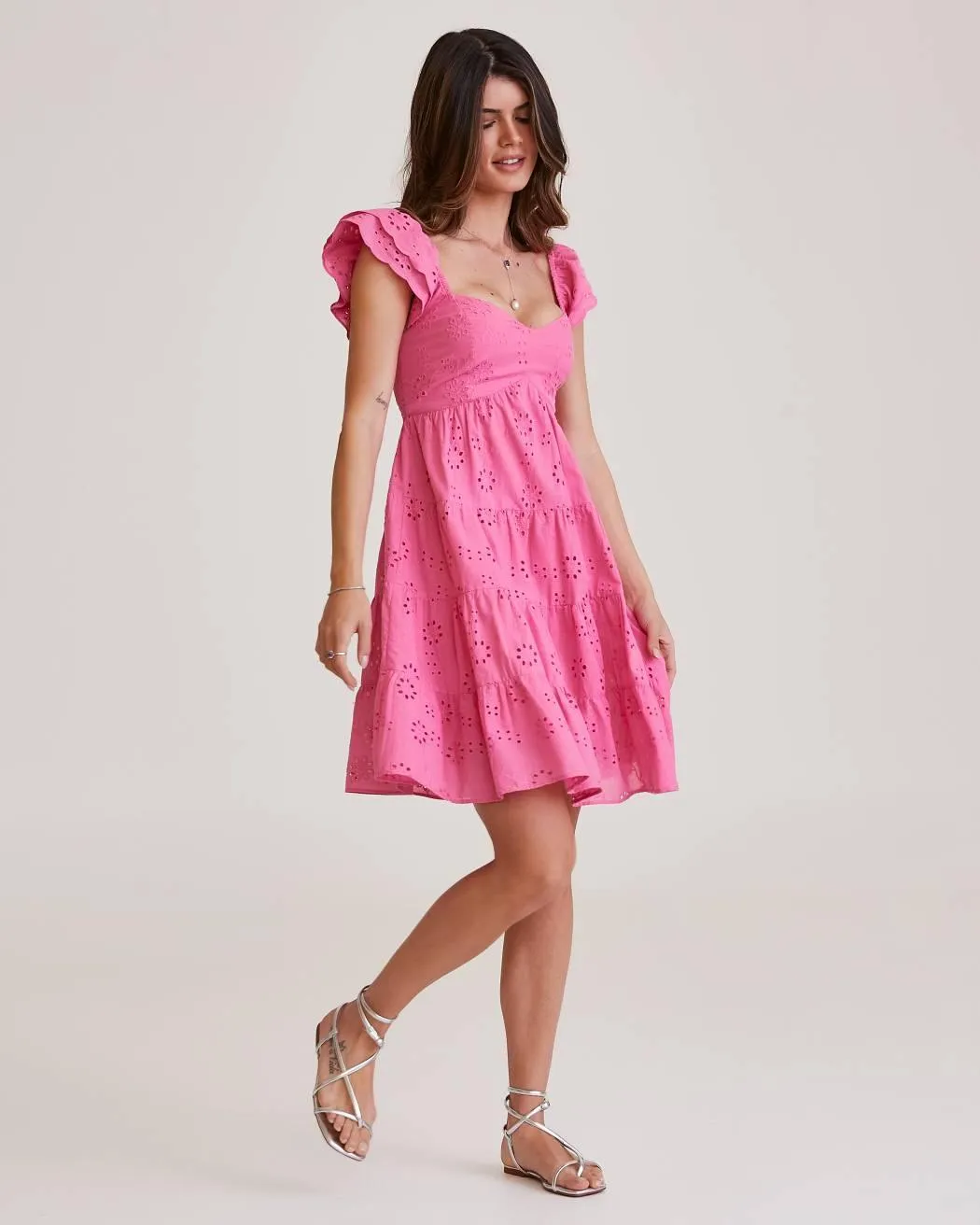 Vestido Curto Em Laise Rosa Agnes