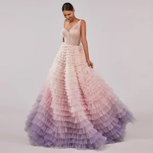 Vestido de Festa em Camadas Plissado Degrade - Modelo Especial