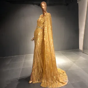 Vestido de Festa Luxuoso Deusa Isis em Dourado Exuberante - Modelo Especial