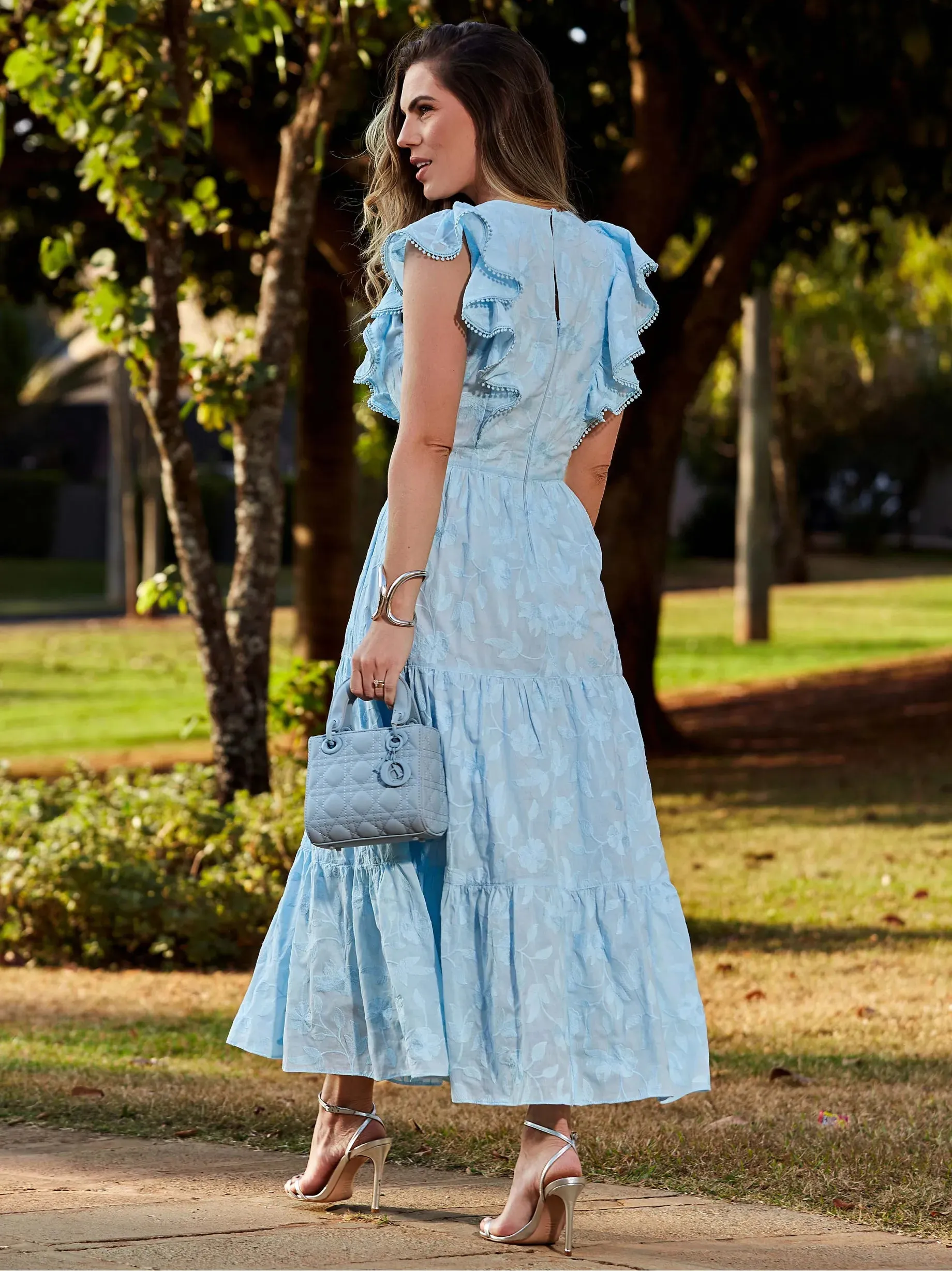 Vestido Luzia Fazzolli Aline Voil Bordado Com Babados