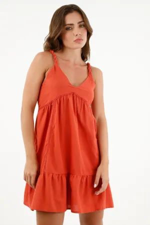 Vestido naranja con tiras trenzadas para mujer