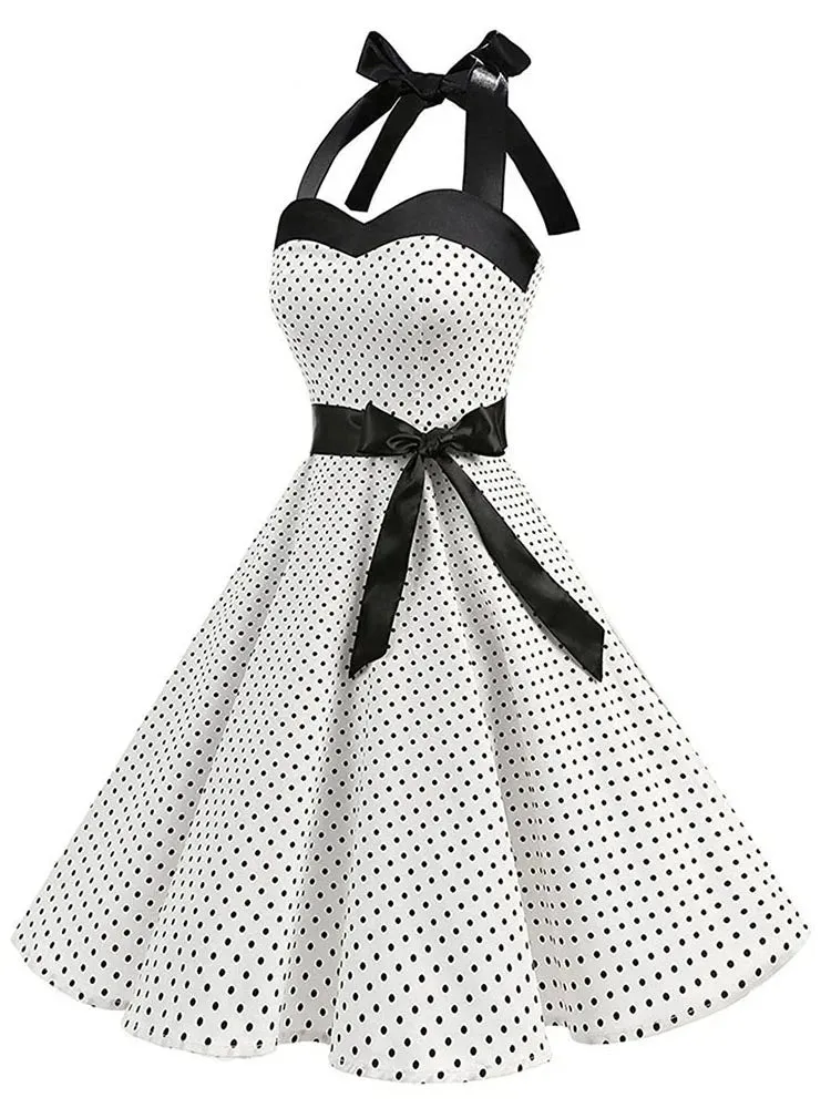 Vestido Pin Up Midi Bolinha Rodado Alça de Amarrar