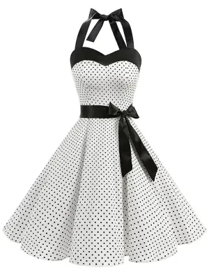 Vestido Pin Up Midi Bolinha Rodado Alça de Amarrar