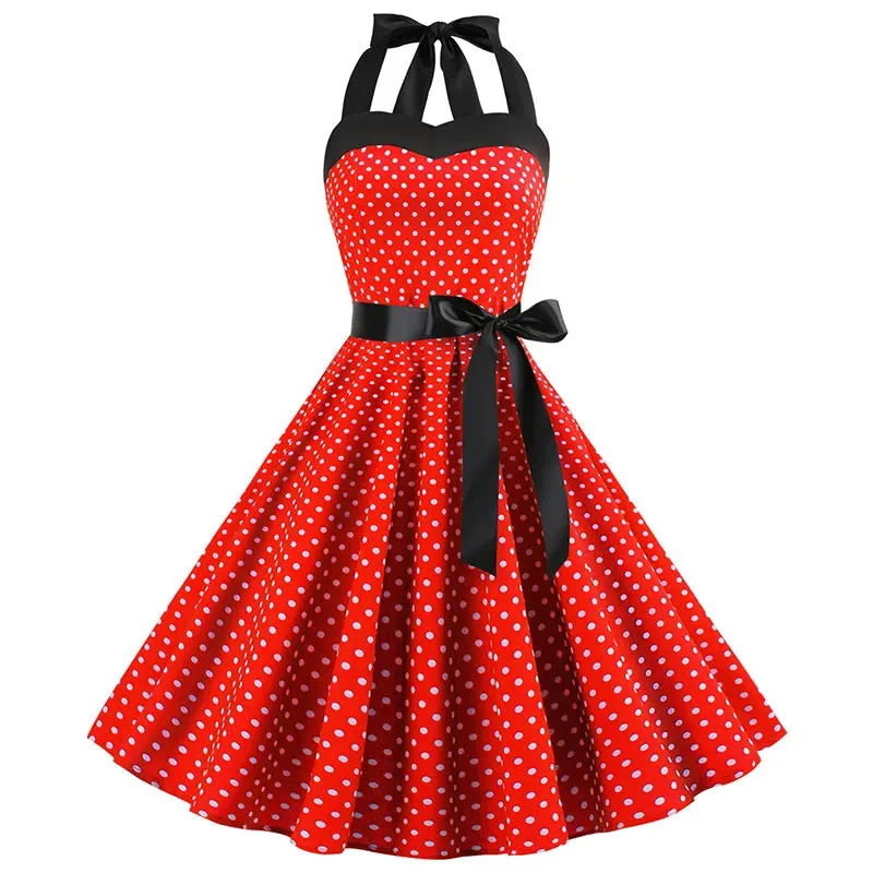 Vestido Pin Up Midi Bolinha Rodado Alça de Amarrar