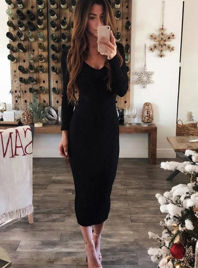 Vestido Tubinho Midi Ombro a Ombro Canelado